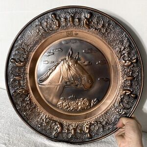 Vintage Hammered Copper Tone 3D Decorative Wall Plate with Embossed Horse Head